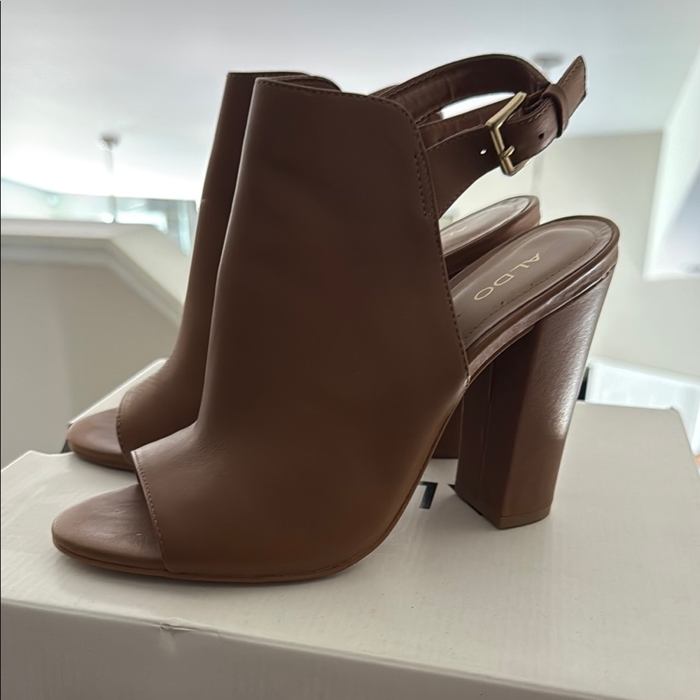 Aldo Brown Block Heel Slingback Booties